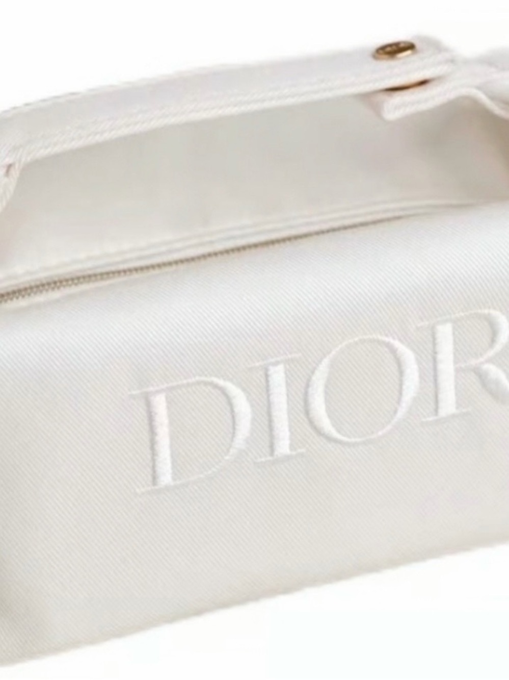 Dior Cream Embroidered Logo Cosmetic Case with Gold Snap